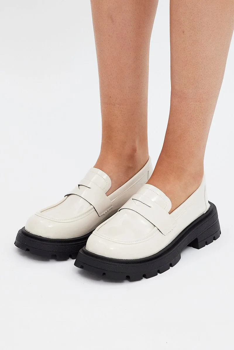 White Chunky Sole Loafers In Patent