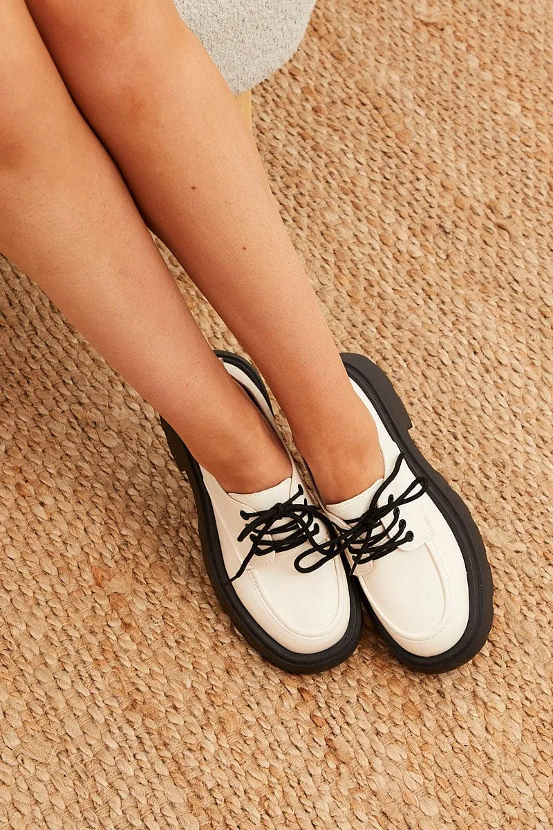 White Lace Up Chunky Sole Loafers