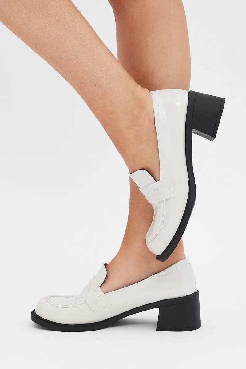 White Mid-Heel Loafers