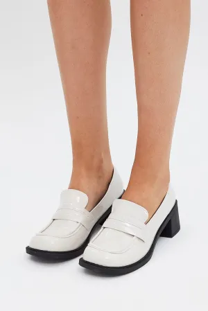 White Mid-Heel Loafers