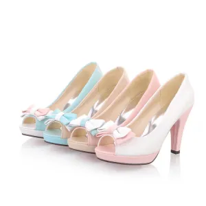Women Peep Toe Bowtie Pumps High Heel Sandals Shoes 2960