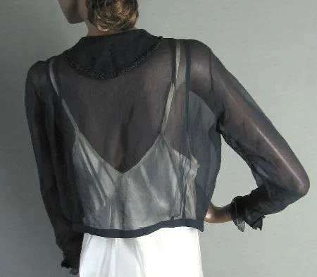 Women's Edwardian Bodice Blouse Vintage Chiffon Antique Top Soutache Embroidery Small to Medium VFG