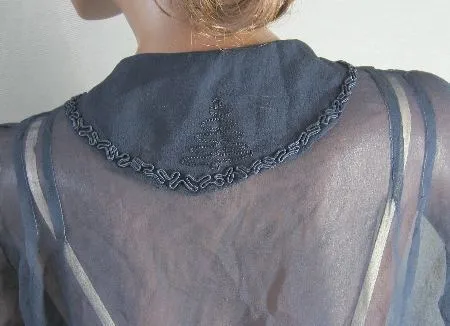 Women's Edwardian Bodice Blouse Vintage Chiffon Antique Top Soutache Embroidery Small to Medium VFG