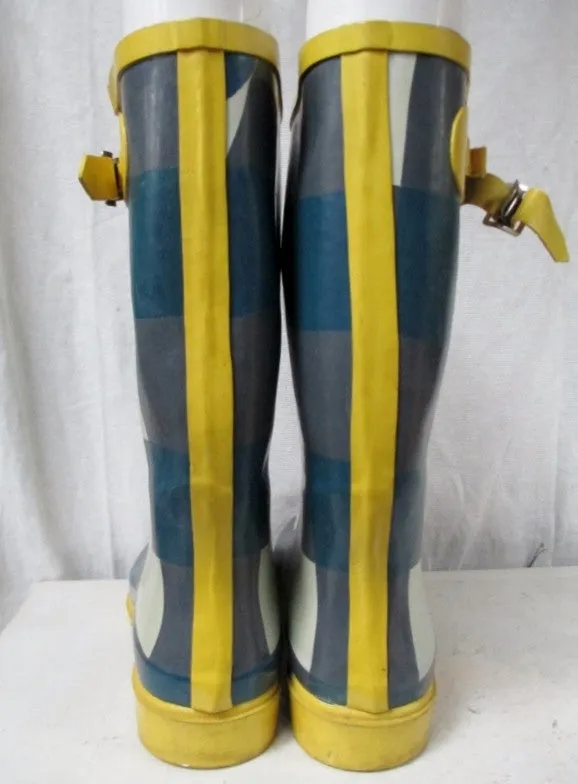 Womens Ladies MADDEN GIRL Wellies Rain Boots Gumboots Foul Weather 10 YELLOW PLAID